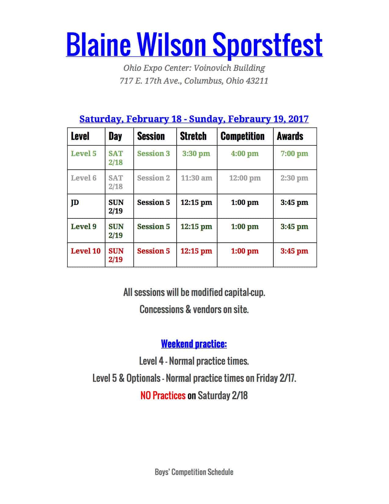 BOYS’ Blaine Wilson Sportsfest Meet Schedule EmethGym