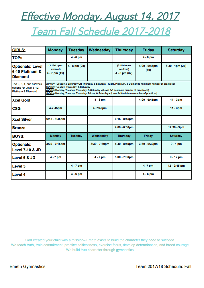 Fall Schedule 2017:18