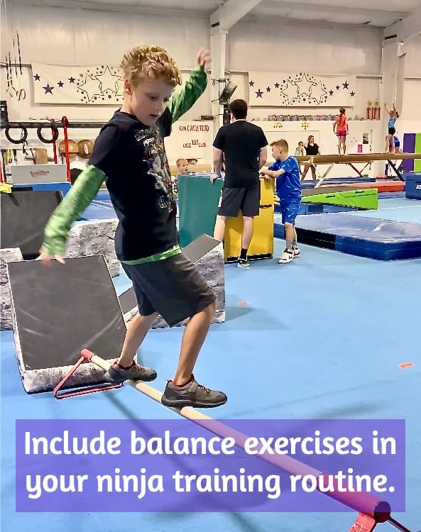 Ninja student practicing balance skills