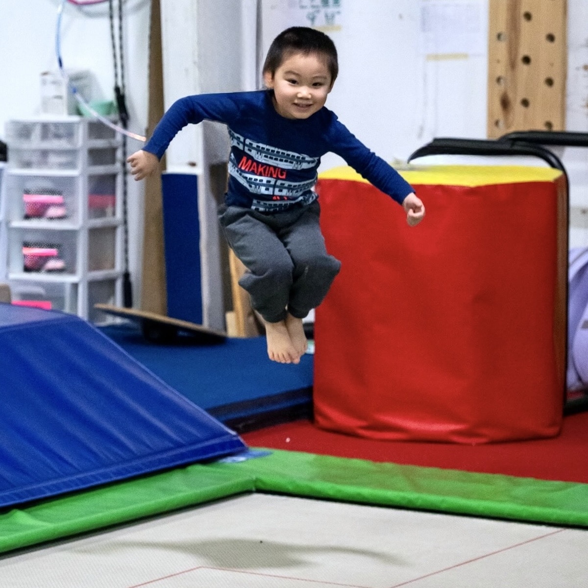 Boy on trampoline in Minilight class Boy on trampoline in Minilight class